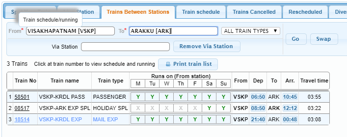 Train Timings from Vizag to Araku.Suggest you to take the first train!