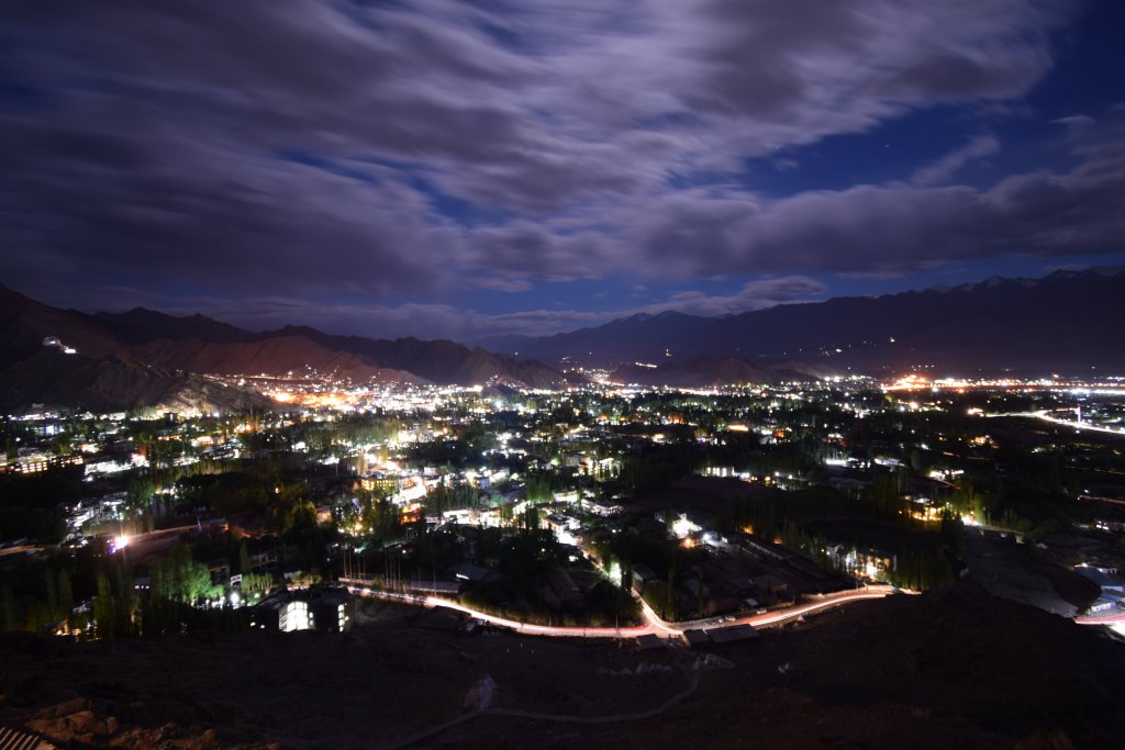 Night view of Leh from Sanchi Stupa