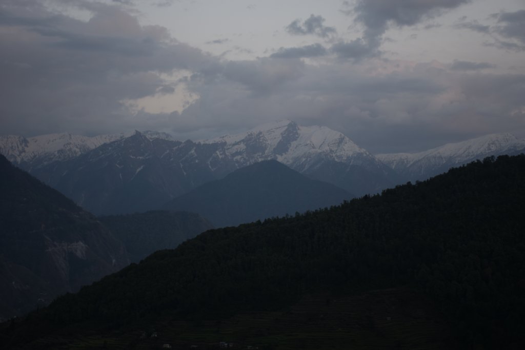 A view of beautiful Peaks from Nanda Devi Temple in evening from Munsyari