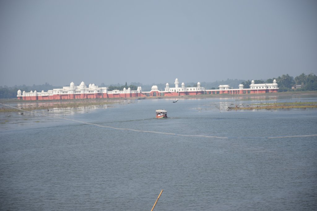 A view of Neermahal from the shores of Rudrasagar