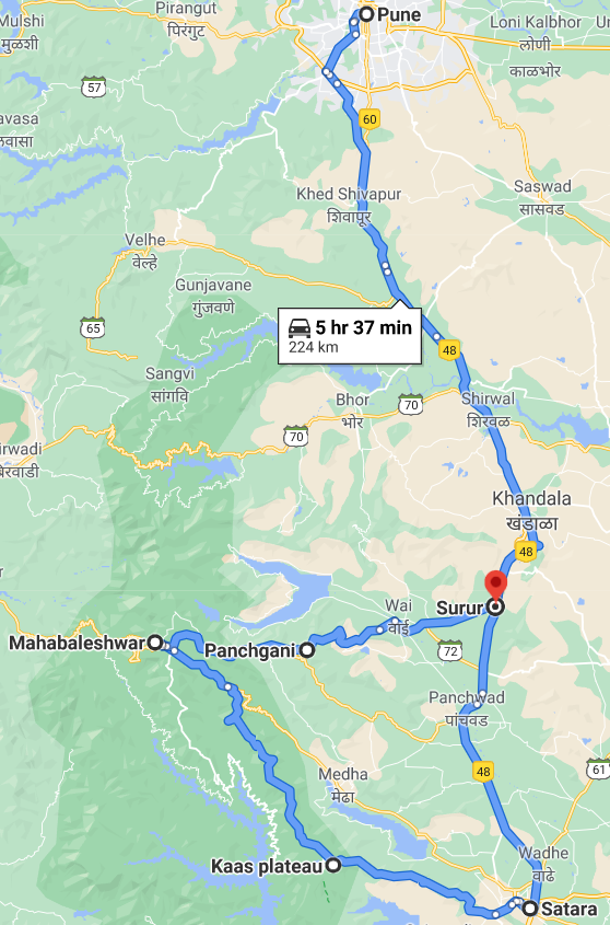 Satara to Kaas to Mahabaleshwar to Panchagani road route