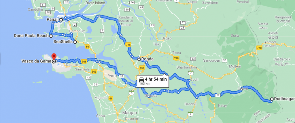 Old Goa-Panjim-Ponda-Vasco Map