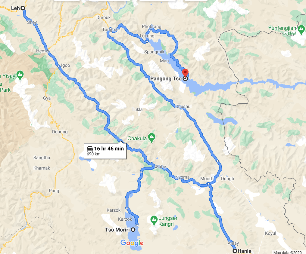 Tso Moriri Map from leh to Tso Moriri by Road route